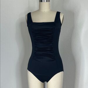 Speedo Eco Endurance + Ruched Square Neck Tummy High Neck One Piece Swimsuit